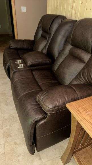 Dark Brown Reclining Sofa with Cup Holders & Armrest Storage