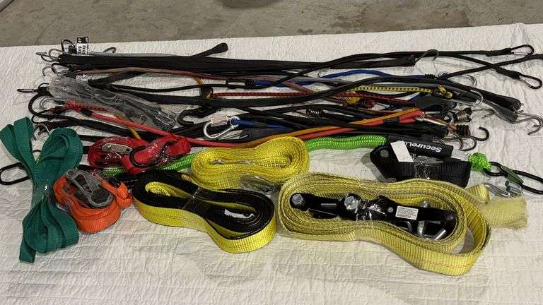 Tie Down Straps and Bungee Cords Set, Multiple Colors, Ratchet Mechanism