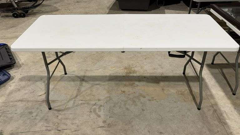 Folding Table, 72 x 30 inches, White Plastic Top, Metal Legs