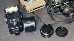 Minolta X-700 35mm Film Camera with Lenses, Polaroid Amigo 620, Flash