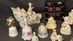 Porcelain Figurines Collection, 14 Pieces, Bells & Angels, Holiday Theme