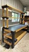 Workbench/Shelving Unit, 3 Shelves, Wood and Metal Construction