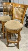 Set of 3 Wooden Bar Stools with Swivel Seats and Footrests, 47" Height