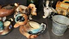 Vintage Multicolor Ceramic & Metal Planters and Figurine Set