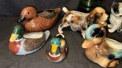 Vintage Multicolor Ceramic & Metal Planters and Figurine Set