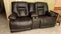 Dark Brown Reclining Sofa with Cup Holders & Armrest Storage