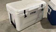 RTIC 45 Hard Cooler, White, Heavy-duty T-latches, Rope Handles