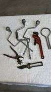 Vintage Hand Tools Set with Brace Drills, Pipe Wrench, Pliers, Pruning Shears
