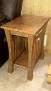 Mission Style Solid Oak Wooden End Table with Lower Shelf, Medium Brown