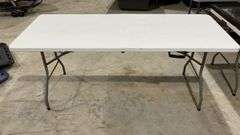 Folding Table, 72 x 30 inches, White Plastic Top, Metal Legs