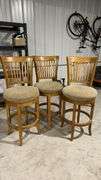 Set of 3 Wooden Bar Stools with Swivel Seats and Footrests, 47" Height