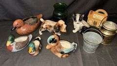 Vintage Multicolor Ceramic & Metal Planters and Figurine Set