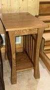 Mission Style Solid Oak Wooden End Table with Lower Shelf, Medium Brown