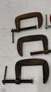Assorted Ductile Iron C-Clamps, Red and Uncoated, Various Sizes