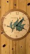 Wall Clock with Leech Lake Map Design, Wood Material, 12-Hour Face