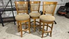Set of 3 Wooden Bar Stools with Swivel Seats and Footrests, 47" Height