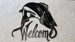 Metal Fish Welcome Wall Art, Black Matte Finish, Metal Material