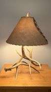 Antler Table Lamp, Brown Leather Shade, 20x16 in, E26 Bulb
