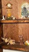 Wooden Display Cabinet with Glass Door and Figurines, 3 Shelves, Brown