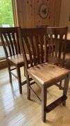 Tall Square Wooden Dining Table Set with 6 Chairs, Built-in Storage Cabinets