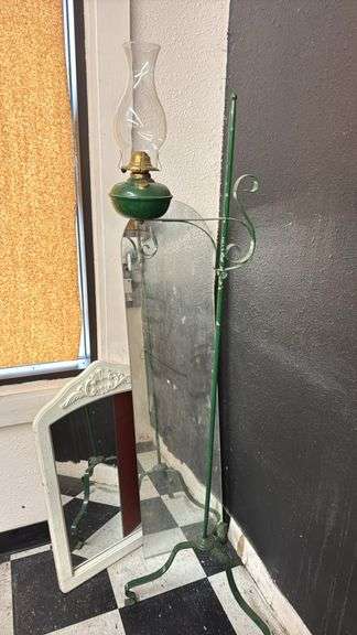 Vintage Standing Oil Lamp and Two Mirrors