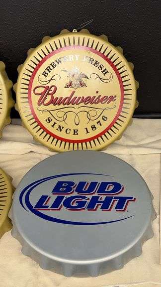 Budweiser and Bud Light Decorative Wall Signs, Beer Cap Style, 16" Diameter