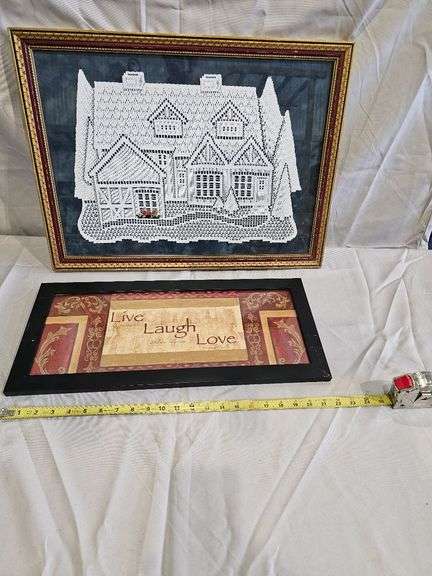 Framed Embroidery House and 'Live Laugh Love' Print Artwork