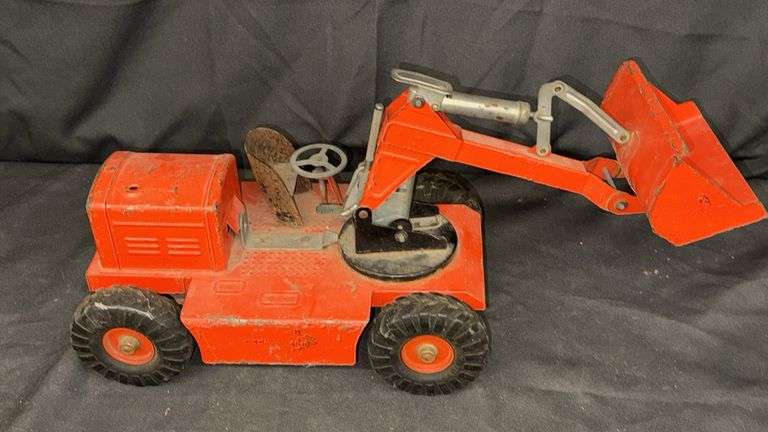 Vintage Nylint Toys Metal Bulldozer Loader, Red, Functional Arm