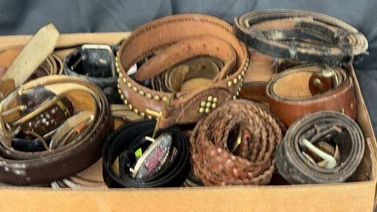 Mixed Lot of Leather, Belts, Various Colors and Buckle Types