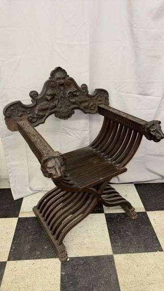 Intricately Carved Wooden Lion Chair, Approx. 28" x 24" x 38"