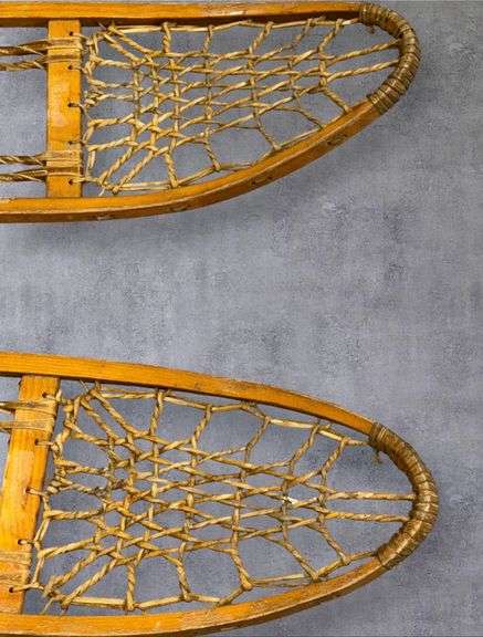Traditional Wooden Snowshoes, 58 Inches Long, Rawhide Decking