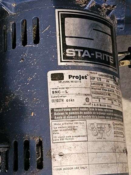 Sta-Rite Projet Jet Pump, Model C4BH2E01C10A, 1/2 HP, 3450 RPM, 230V