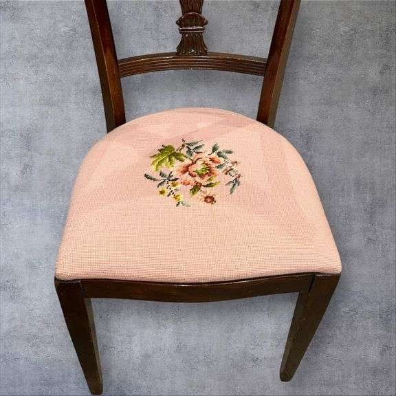 Traditional Wooden Chair with Embroidered Fabric Seat