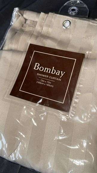 Hookless Chocolate Waffle Fabric Shower Curtain, 71"x74", Bombay Beige Striped Shower Curtain, 72"x7