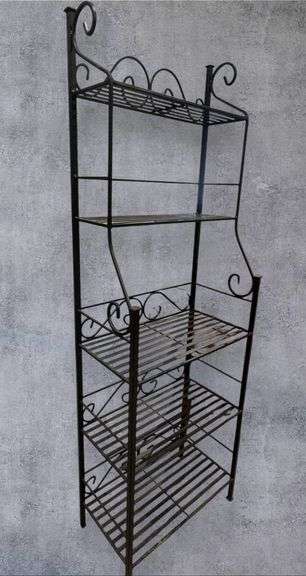 Black Metal Baker's Rack, 4 Shelves, 72"x24"x13", Decorative Scrollwork