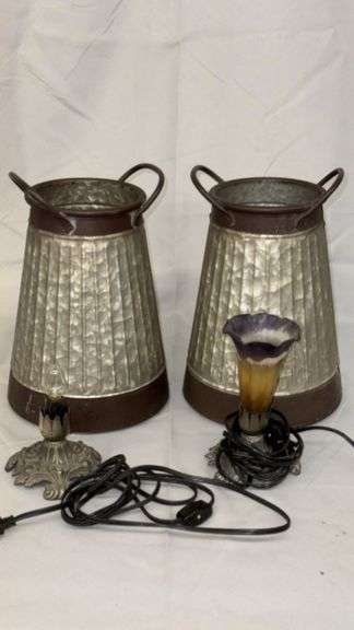 Metal Table Lamps with One Glass Shades, two Current Galvanized Stands (Decorative)