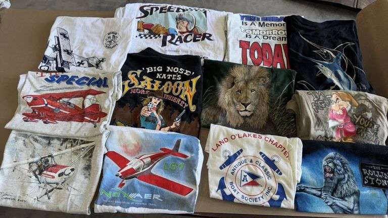 Vintage New or Lightly Used T-Shirt Collection with Unique Graphic Prints, Including Speed Racer & T