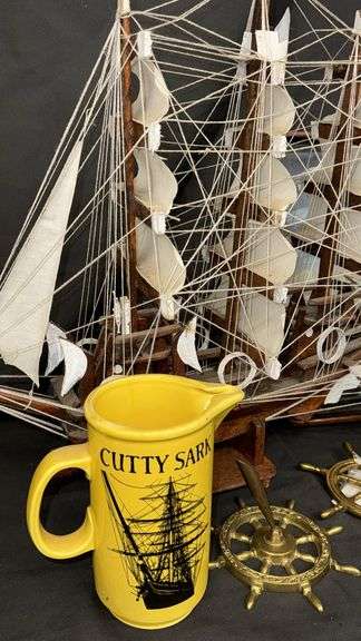 Nautical Decor Collection with Model Ship, Cutty Sark Mug, Lighthouse Figurines