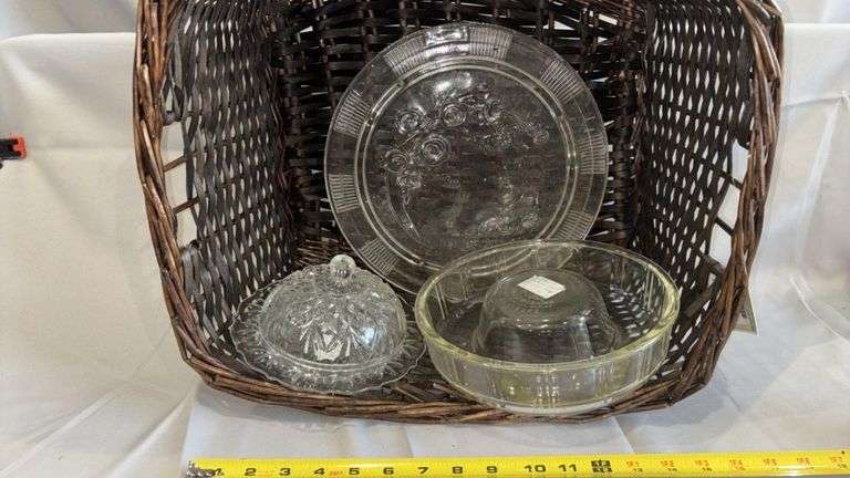 Glass Serving Dish Set, Diamond-Cut & Floral Patterns, Clear
