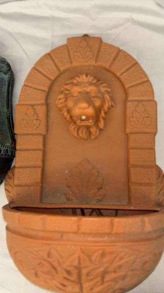Wall Fountains, Terracotta & Verdigris Green, Electric, Lion & Fish Motif