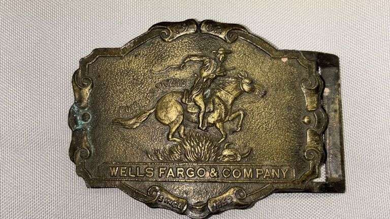 Vintage Wells Fargo & Co Belt Buckle Set, Texas Ranger, Longhorn