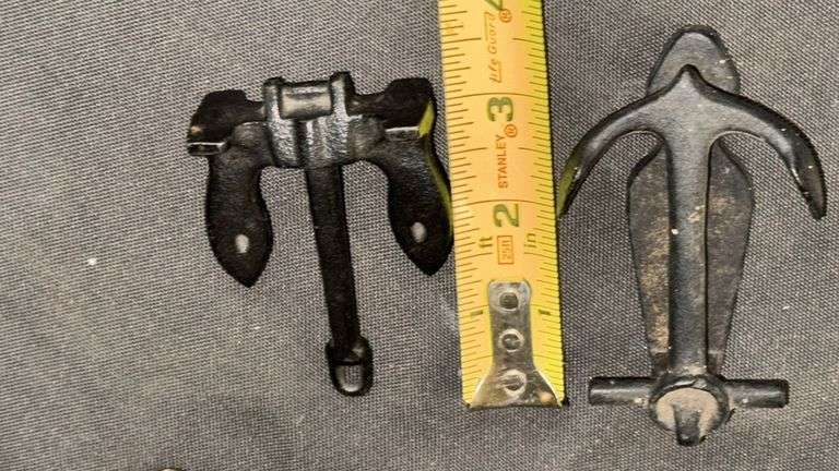 Nautical Themed Decorative Set: Brass Diving Helmet, Miniature Anchors