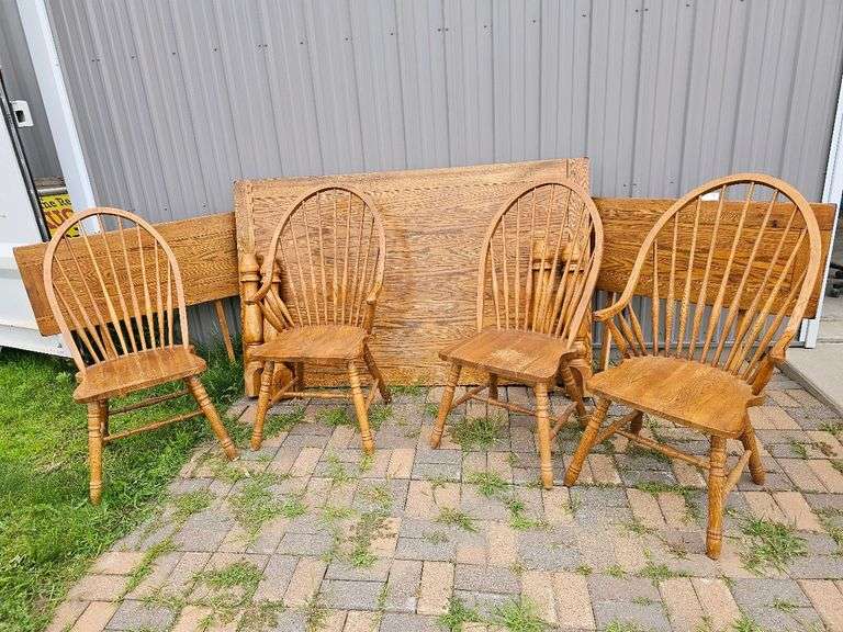 Oak Finish Dining Set with 6 ft Table and Windsor-Style Chairs