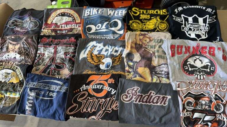 New or Lightly Used Harley-Davidson, Indian & Sturgis T-Shirts, 75th Anniversary, Multiple Sizes