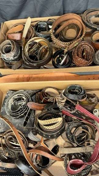 Mixed Lot of Leather, Belts, Various Colors and Buckle Types