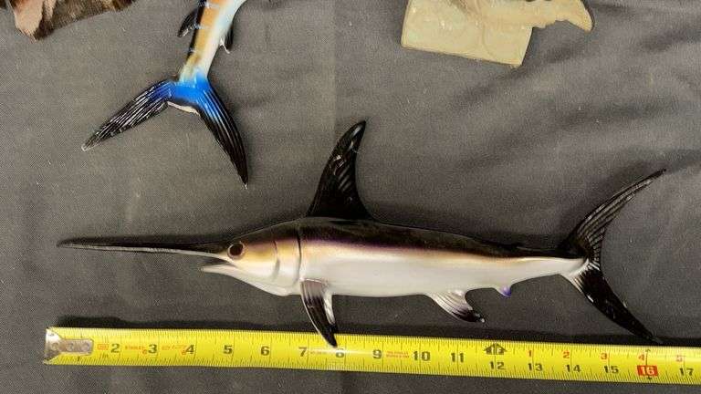 Decorative Swordfish and Sailfish Figurines, Wood and Metal.
