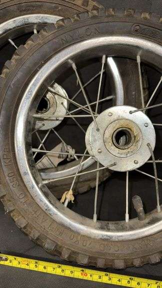 <p>Maxxis Bicycle Wheels, 12-inch, pneumatic nylon tires, metal rims, 16 spokes per wheel.</p>