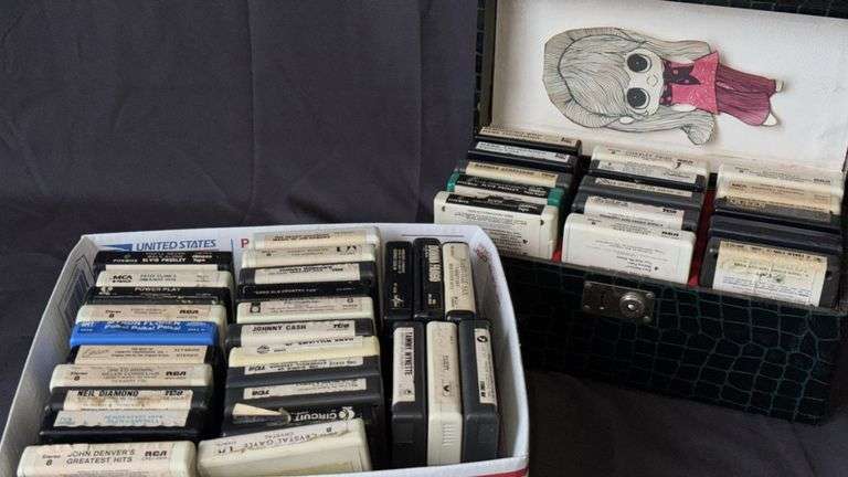 Vintage 8-Track Tapes, Elvis, Johnny Cash, Queen, Includes Decorative Cases