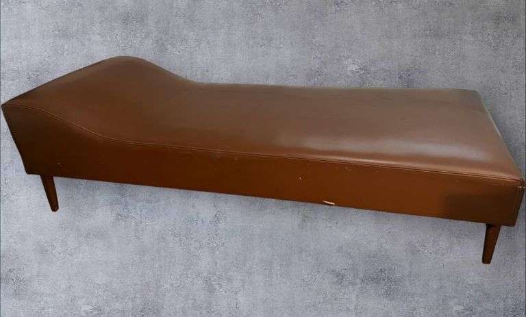 Brown Leather 6' Long Recovery Couch with Wood Legs