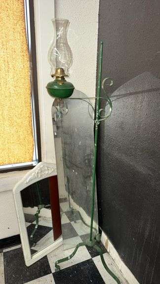Vintage Standing Oil Lamp and Two Mirrors